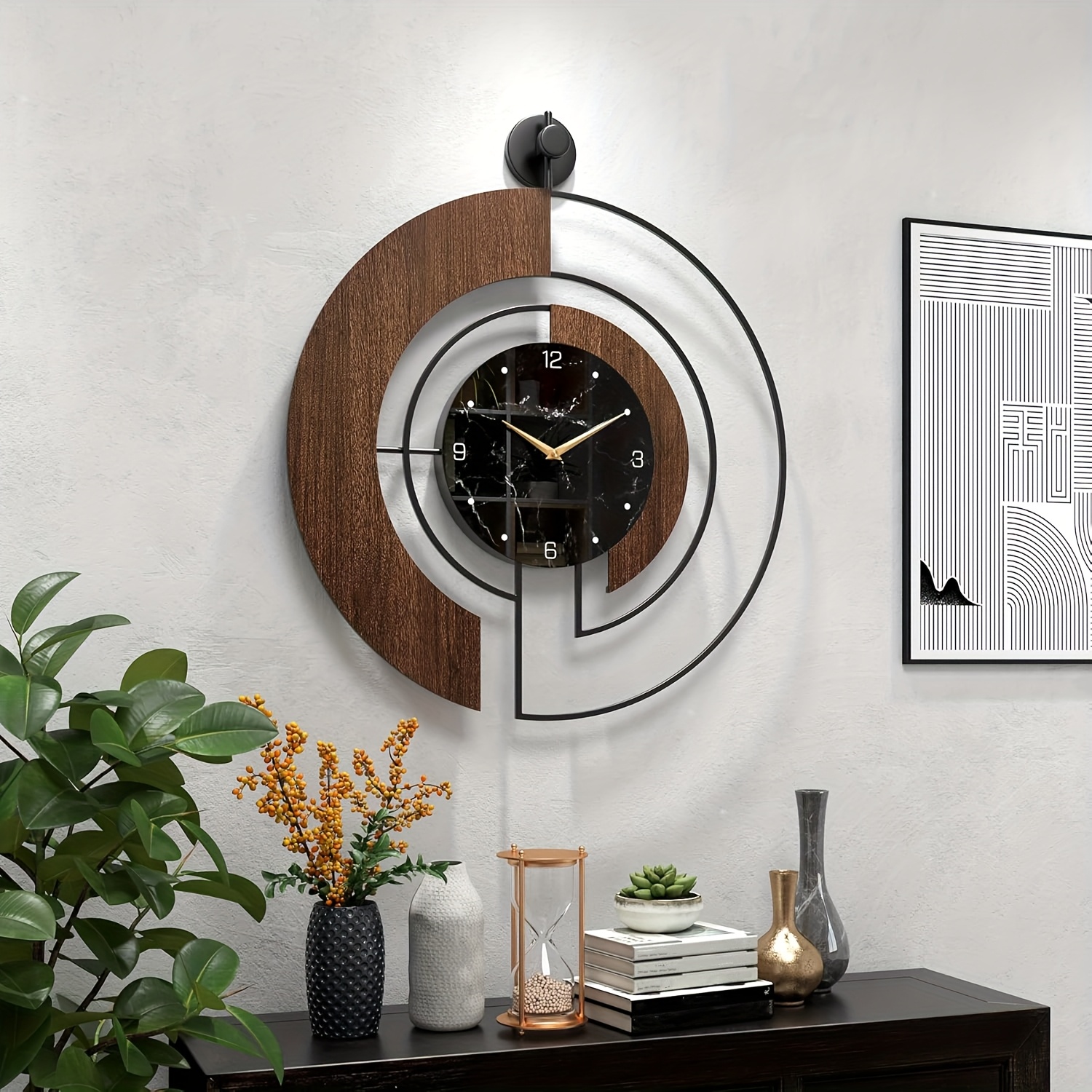 Home Decor Living Room - 23.6 Inch Walnut-Grain Marble Dial Wall