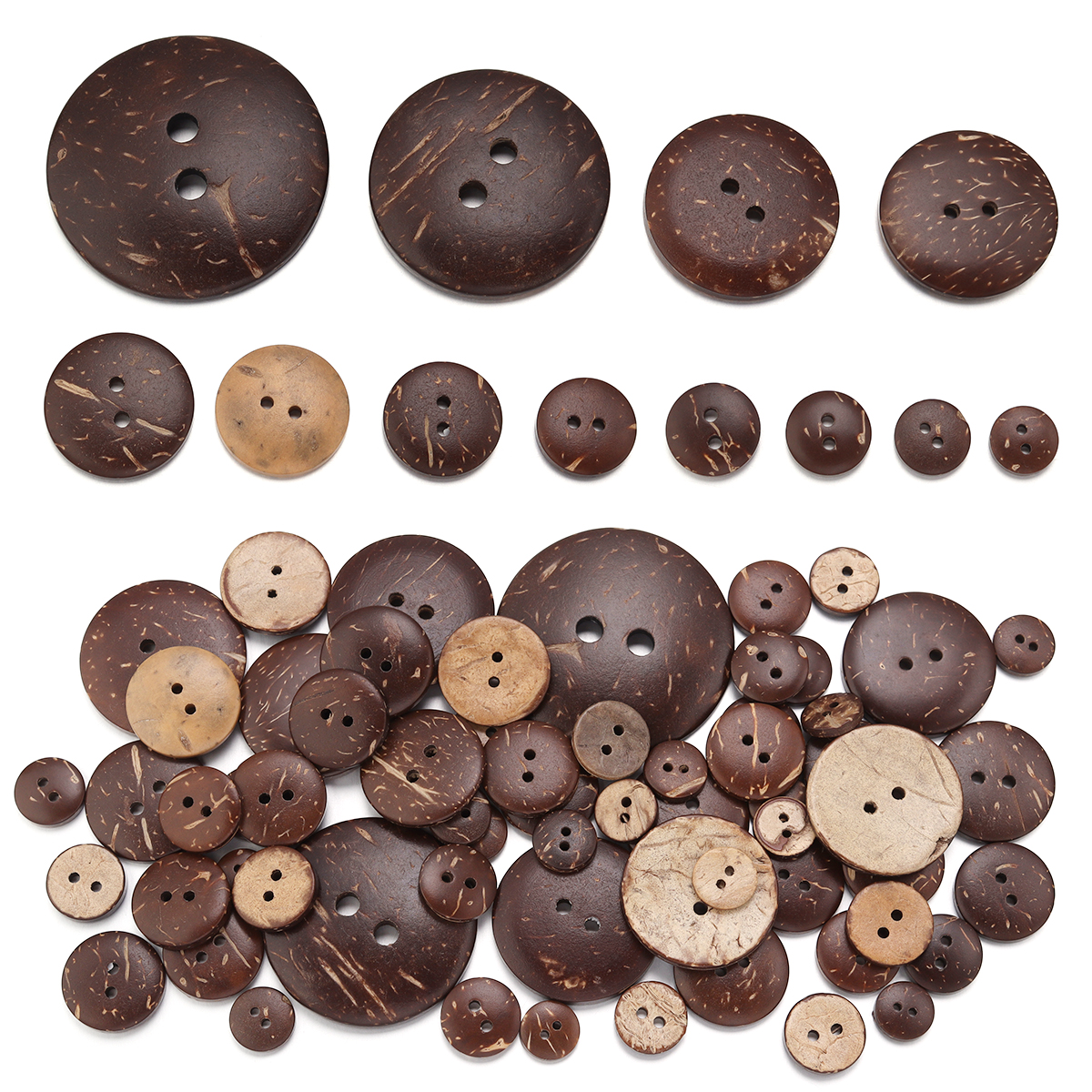 Home Decor Solution - 10-100Pcs Natural Coconut Shell Button Round