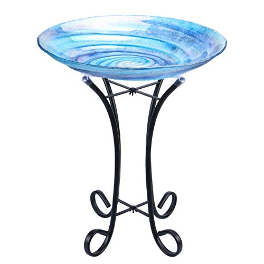 Home Decor Outdoor - MUMTOP Outdoor Glass Birdbath with Metal