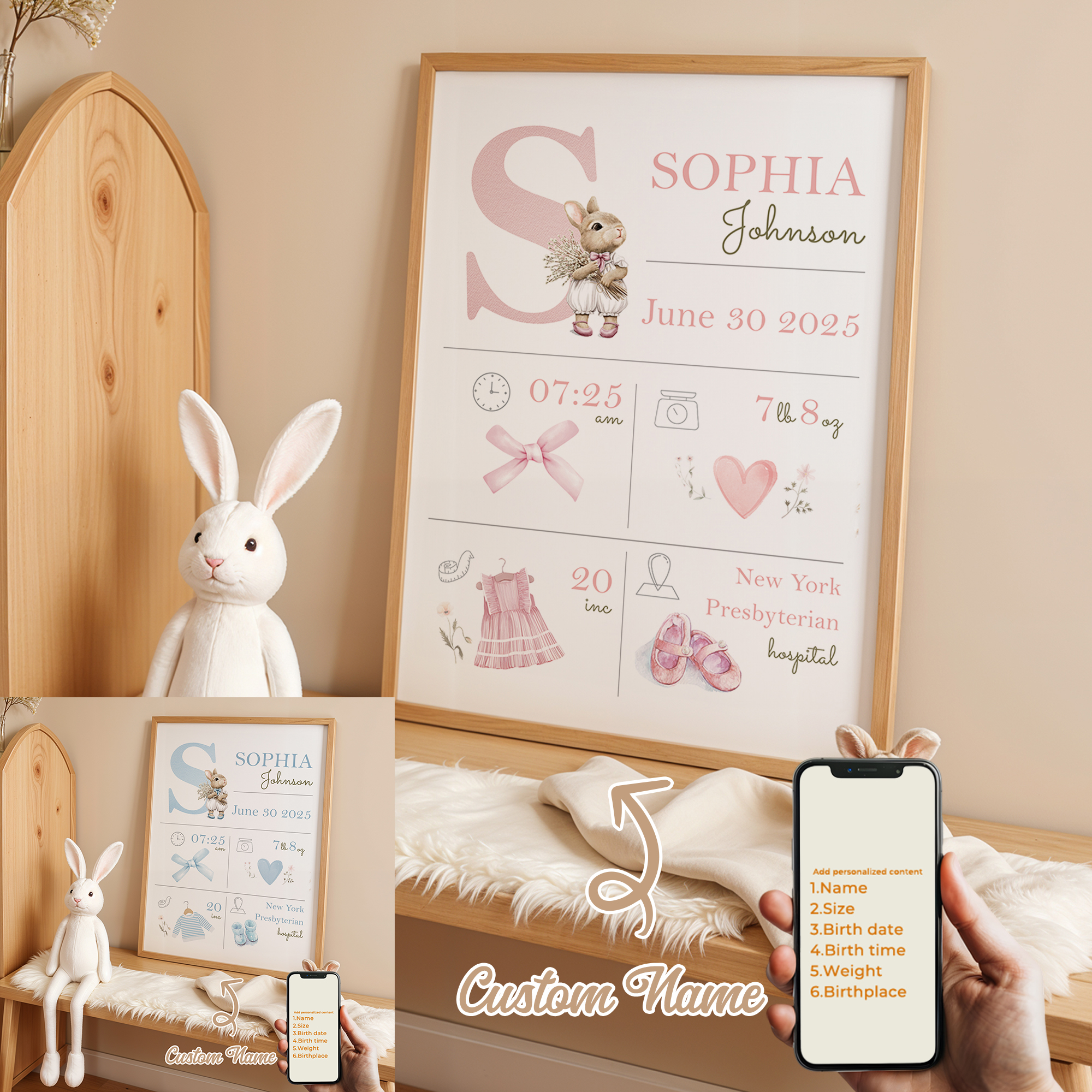 Home Decor Solution - Personalized Custom Name Cartoon Child Birth