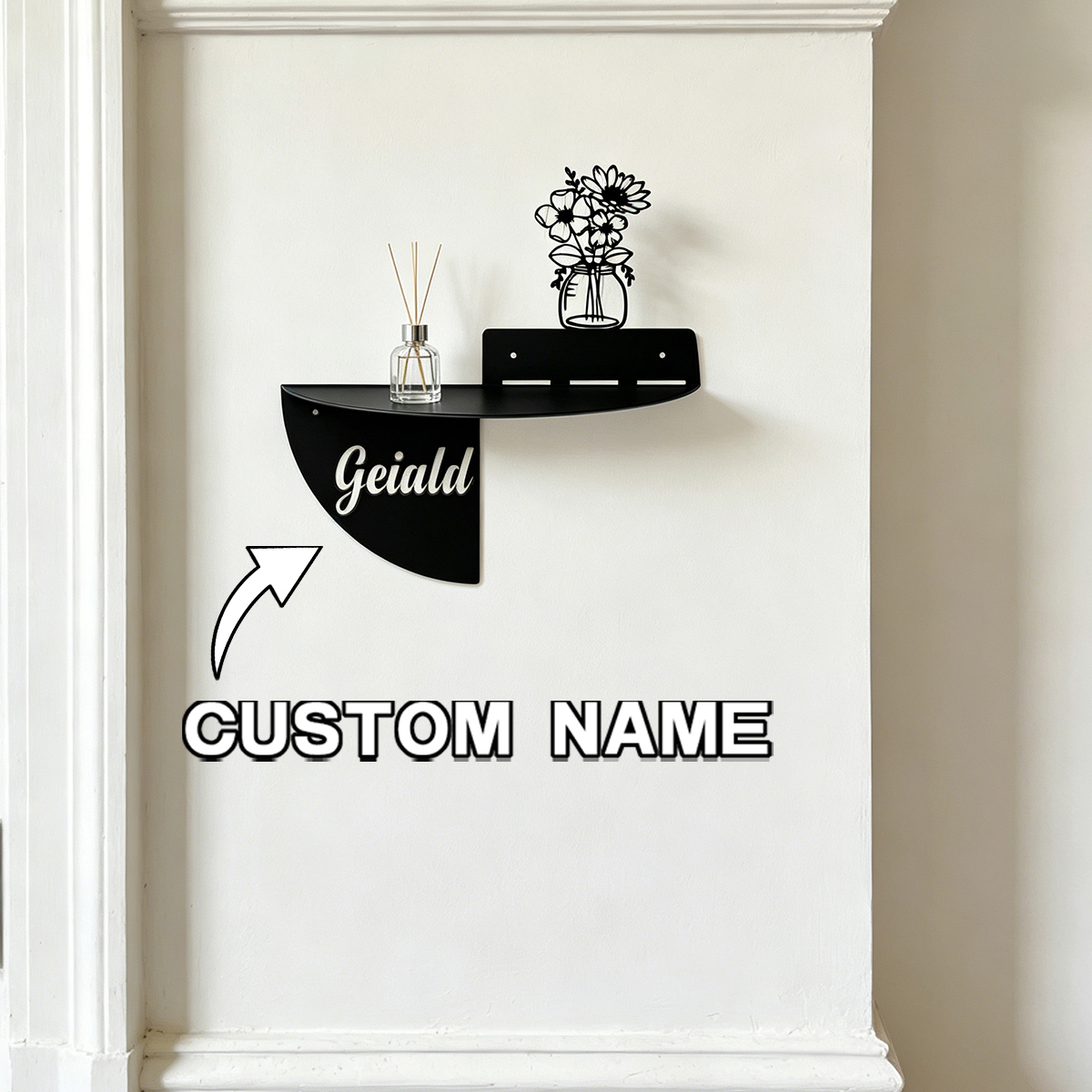 Home Decor Living Room - Custom Text flowers Metal Wall Shelf