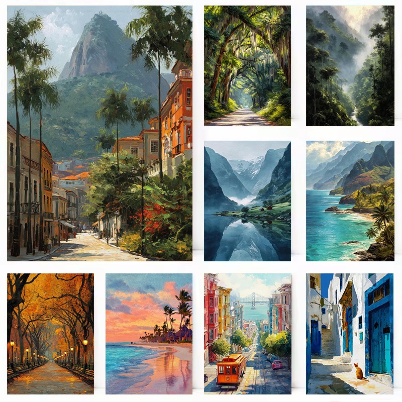 Home Decor Bali - Watercolor World Travel Landscape Norway Fjord