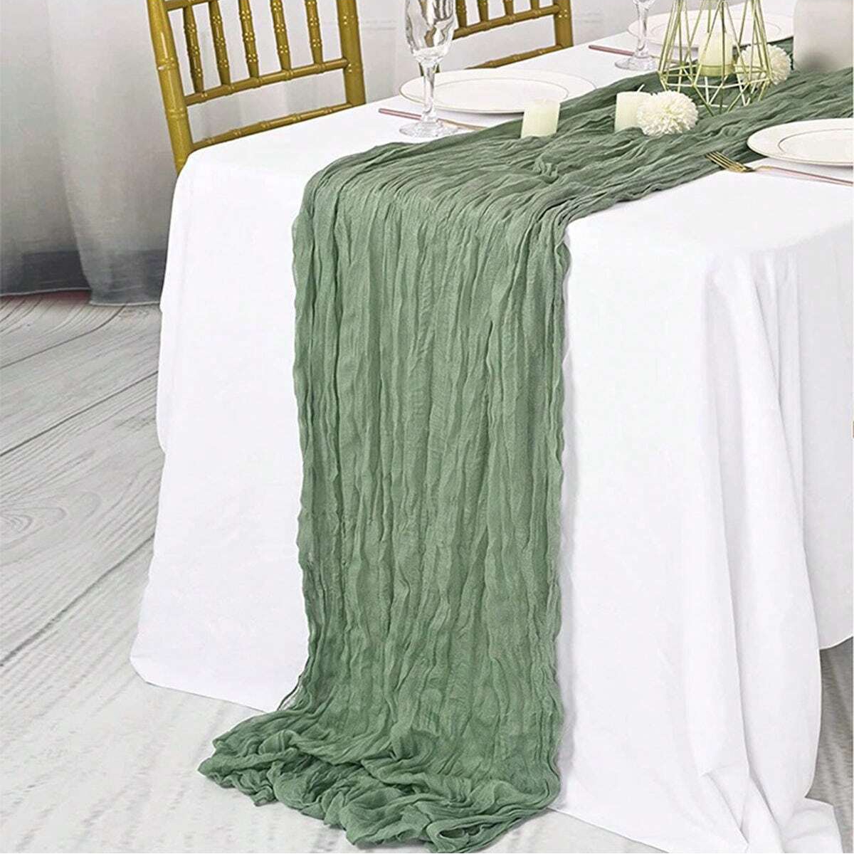 Home Decor Bali - 1Pc 90×180cm Green Wrinkle Table Runner,