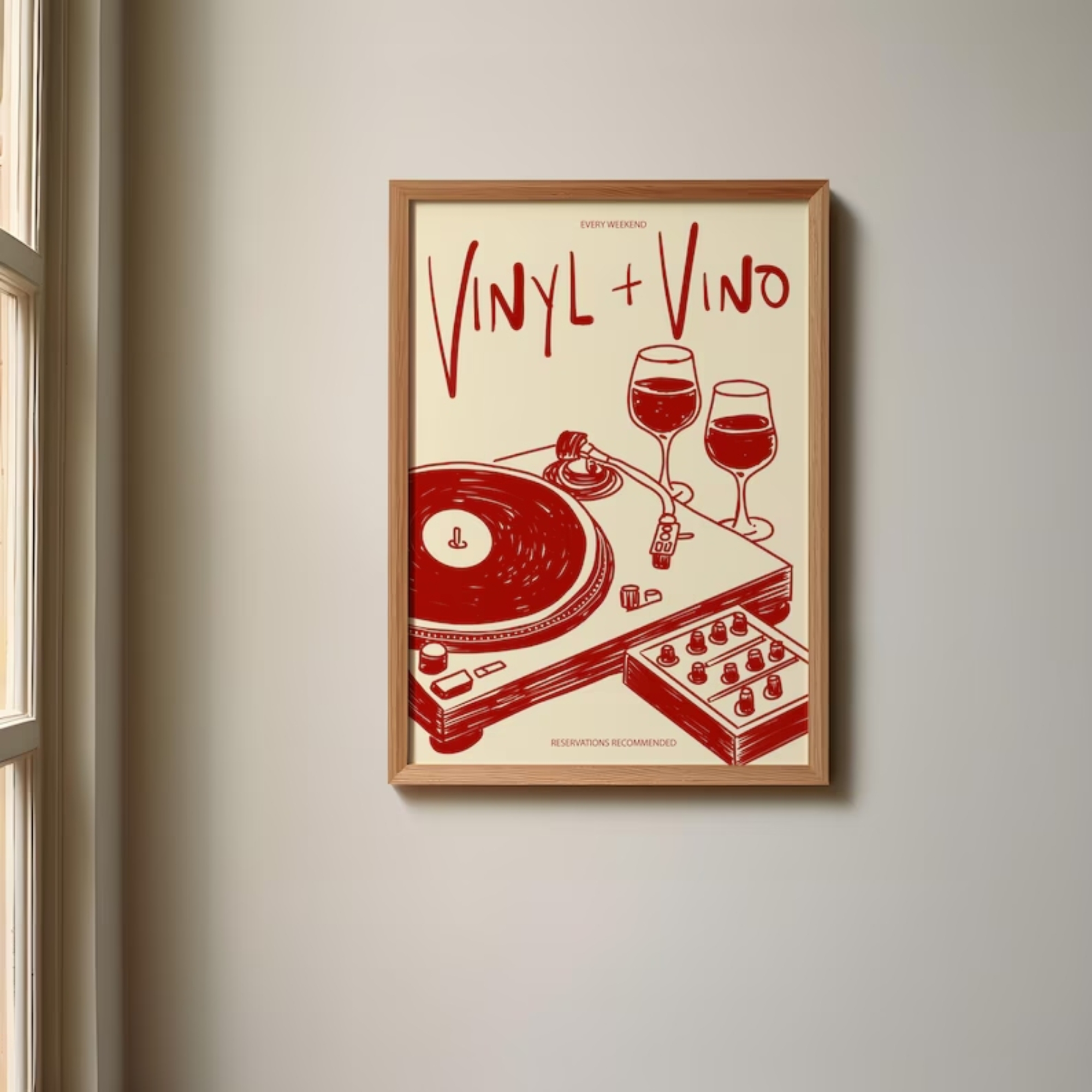 Home Decor Nepal - Vinyl & Vino Music Illustration Wine