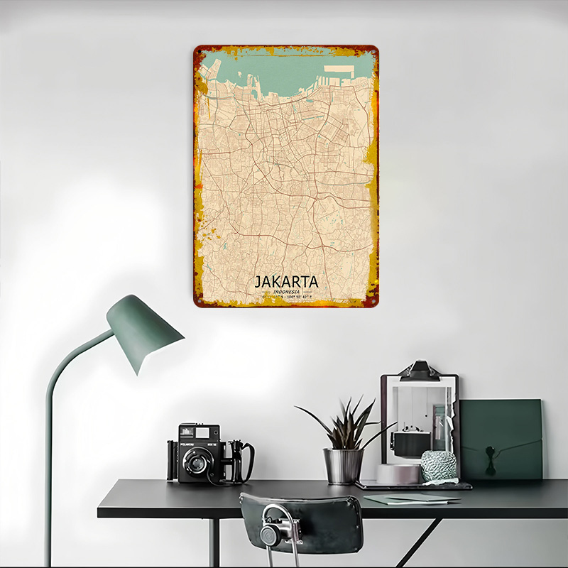 Jakarta Vintage Map Printed Po - Home Decor Jakarta reseña y precio