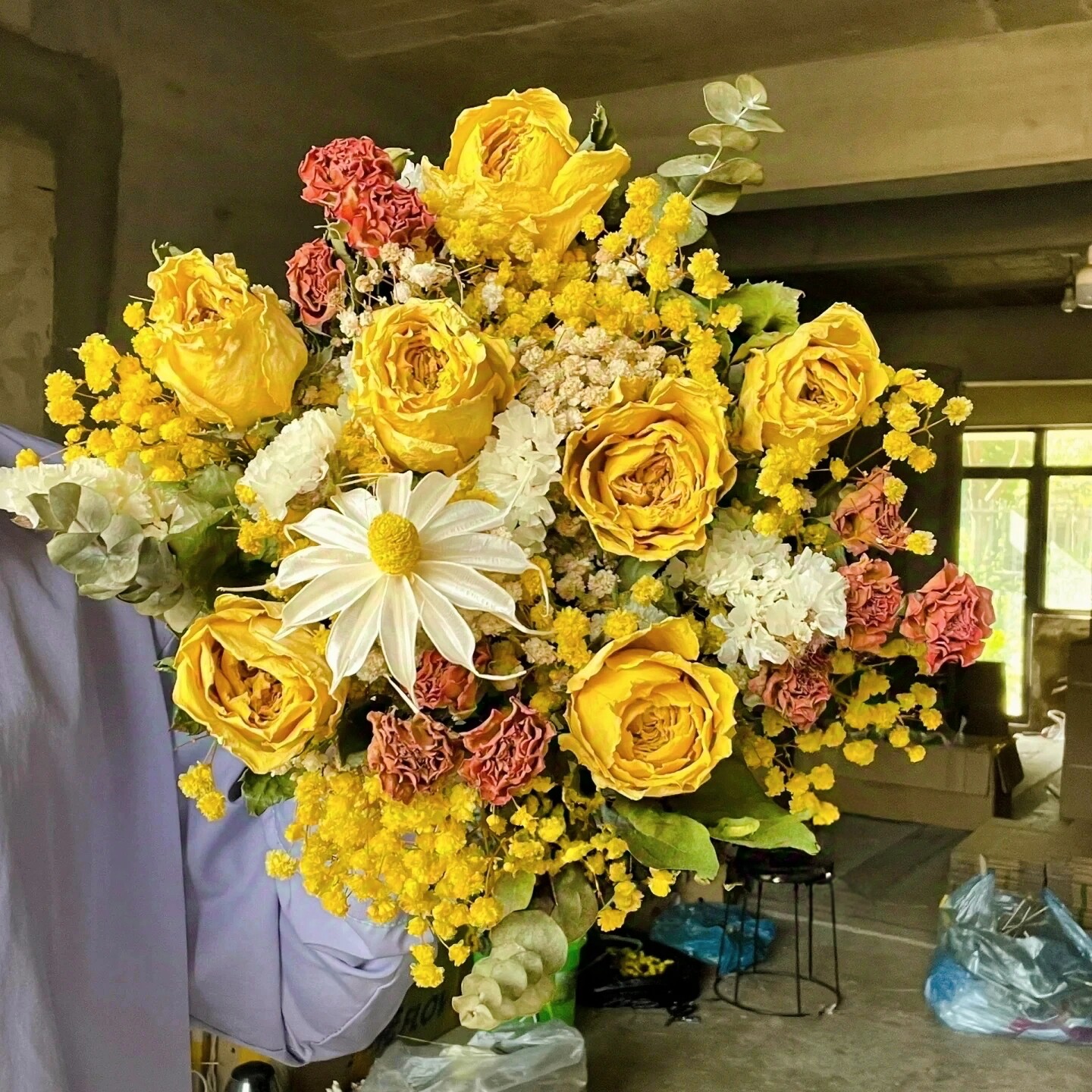 Natural Dried Yellow Rose & Ba - Dried Flower Bouquet reseña y precio