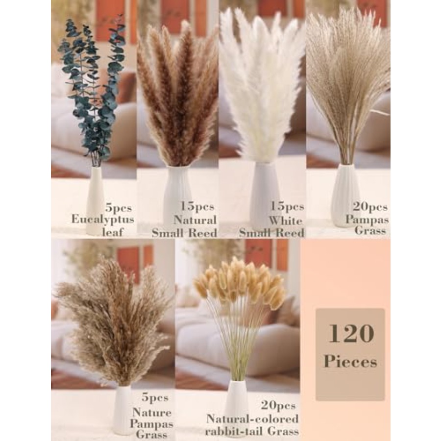 120 PCS Dried Pampas Grass, Dr - Dried Flower Bouquet reseña y precio
