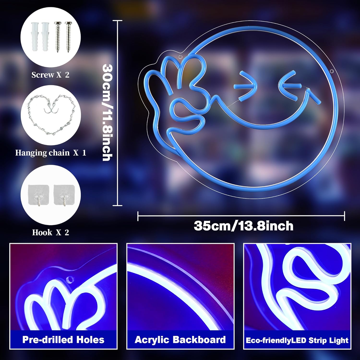 Emoji Smile OK  Neon Sign USB  - Home Decor Emoji reseña y precio