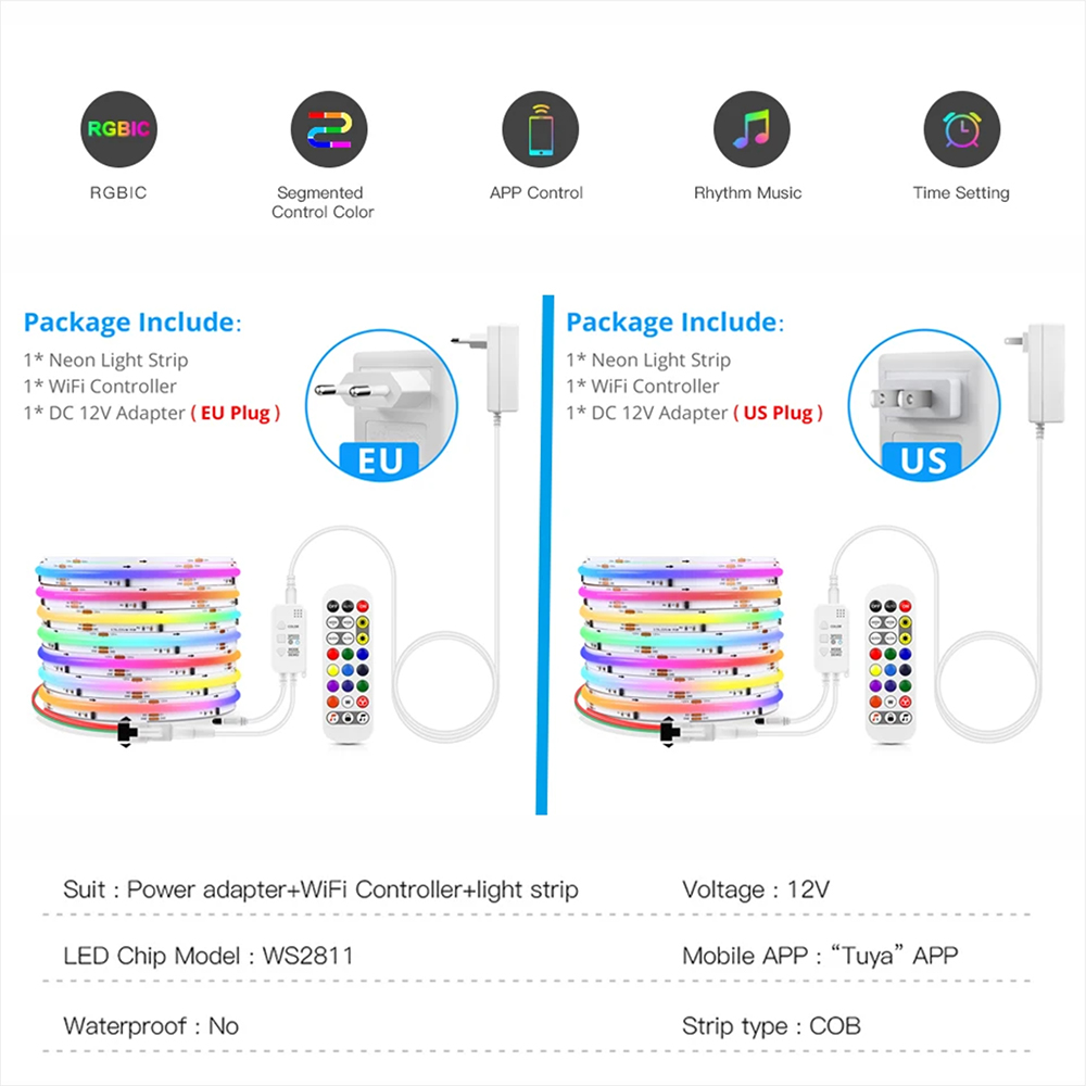 Tuya WiFi WS2811 RGBIC COB LED - Home Decor Free App reseña y precio