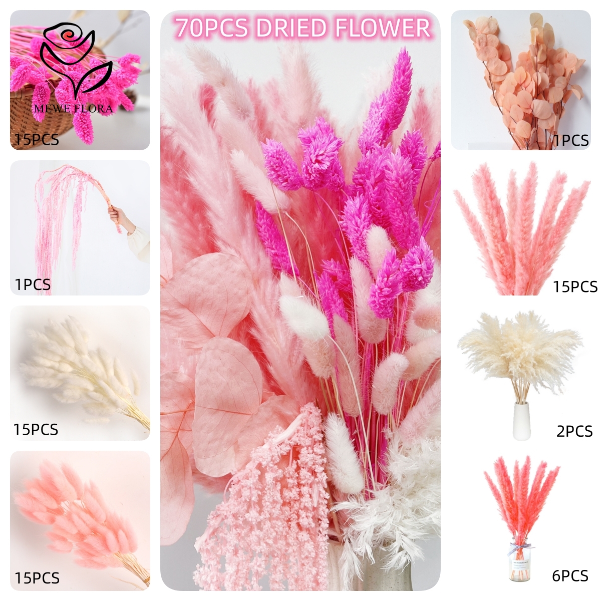 Natural Pampas Pink Dried Flow - Dried Flower Bouquet reseña y precio