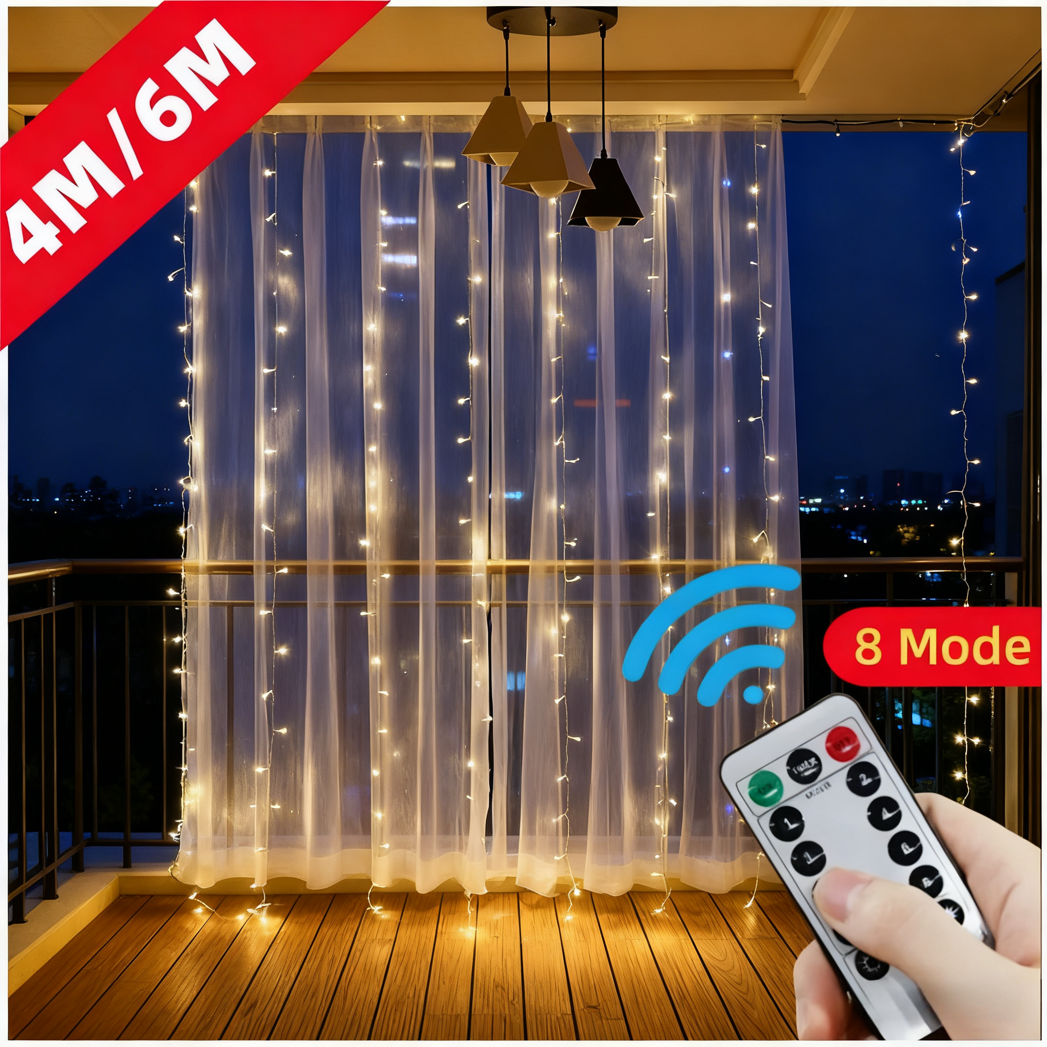 4/6M/8 Mode Curtain Garland on - String Curtain Light reseña y precio