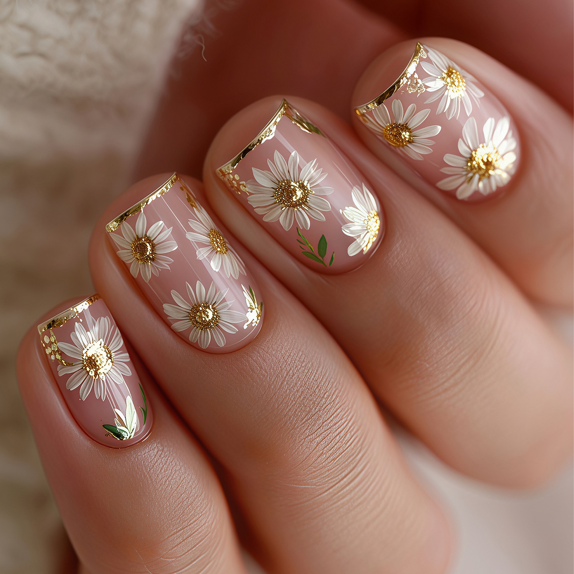 Short Square fake nails golden - Pressed Flower Frame reseña y precio